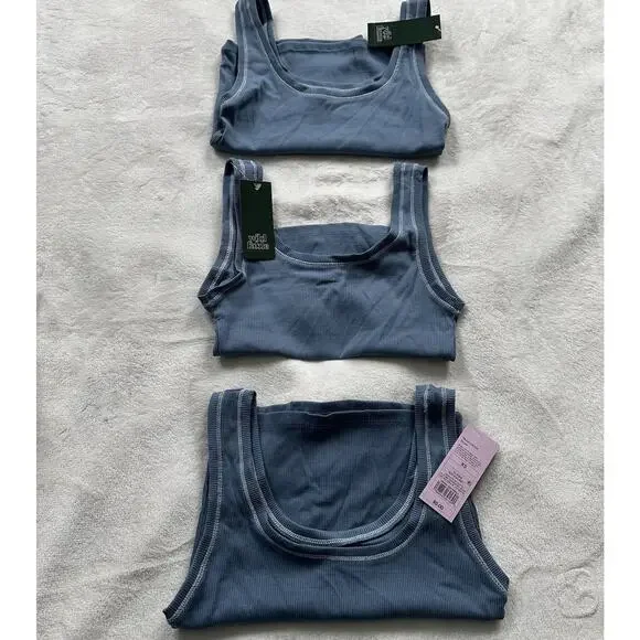 Lot (3) Wild Fable Womens XS Crop Tank Top Slate Blue Sleeveless Scoop Neck NEW - Picture 2 of 9